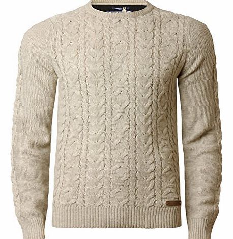 Threadbare Mens Cable Knit Jumper Threadbare IMT 110 Sweater Pullover Warm Winter Knitwear, Oatmeal, Medium