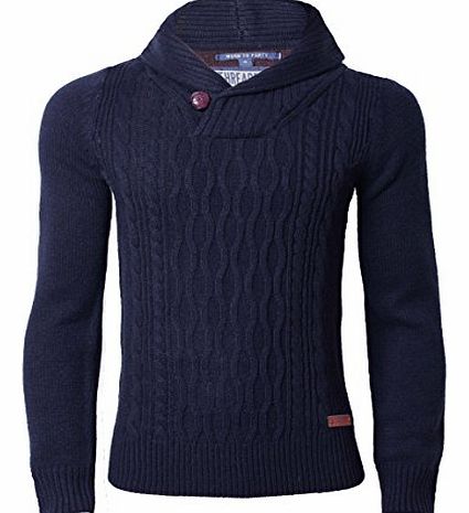 Threadbare Mens Cable Knit Jumper Wool Mix Threadbare IMT 067 Sweater Pullover Knitwear, Navy, X-Large