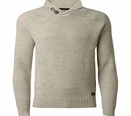 Threadbare Mens Knitwear Jumper Shawl Neck Wool Mix Sweater Pullover Threadbare IMT 059 Oatmeal marl, Large