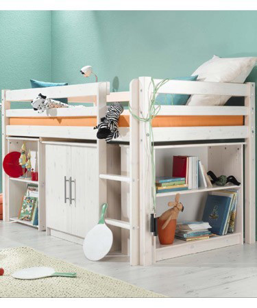White Cabin Bed with Cupboard Bookcase & Desk