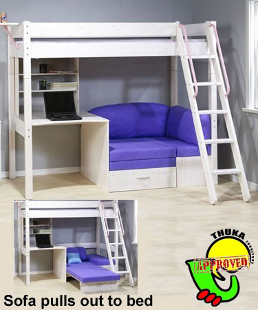 Maxi White 7 Loft Bed with Sofa Bed and Desk