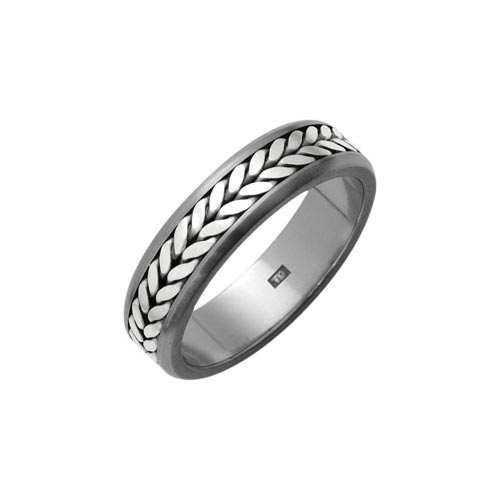 6mm Titanium Weave Ring With Silver Inlay By Ti2
