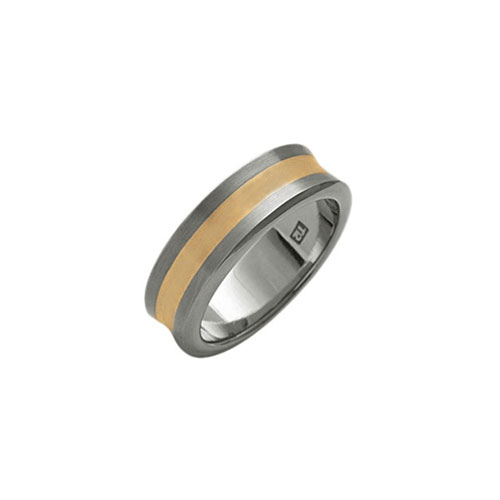 8mm Titanium Concave Band Ring With 9 Ct Rose Gold Inlay by Ti2