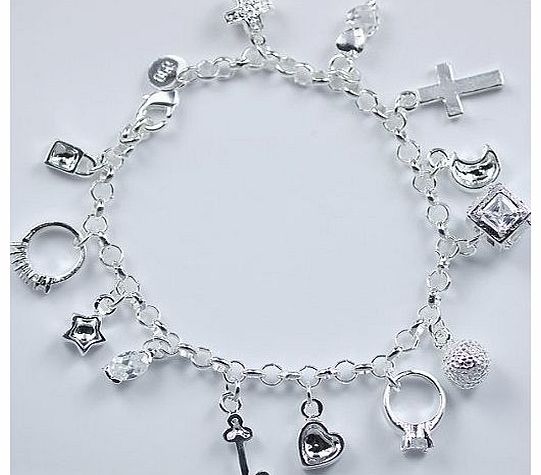 lady Gift 13 Charms Jewelry Solid Silver Girl Bangle/Bracelet S925