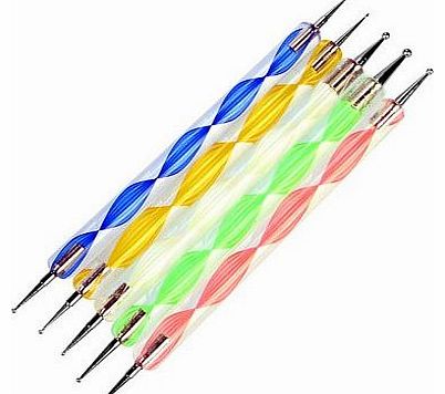 TIANLAI Set of 5 Multi Coloured Swirl Double Ended Nail Art Dotting/Marbleizing tools