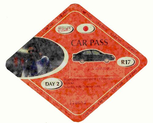 Tickets and VIP Passes Japanese Grand Prix 2002 Car Park Pass Saturday