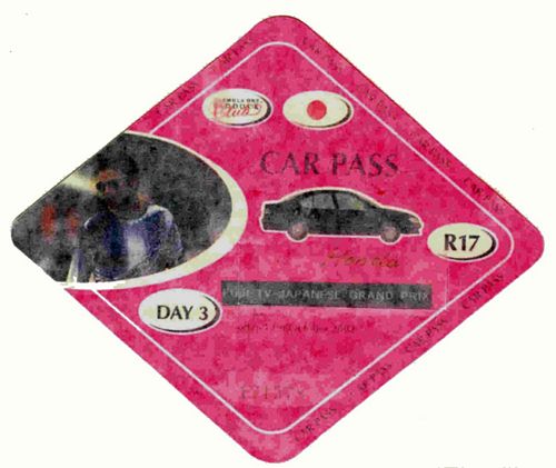 Tickets and VIP Passes Japanese Grand Prix 2002 Car Park Pass Sunday