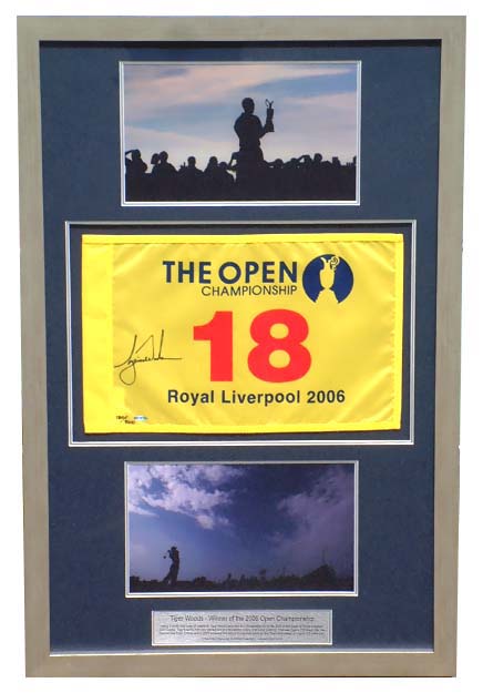 tiger woods and#8211; 2006 Open signed and framed Pin Flag Presentation (46and8221;x30and8221;Art)