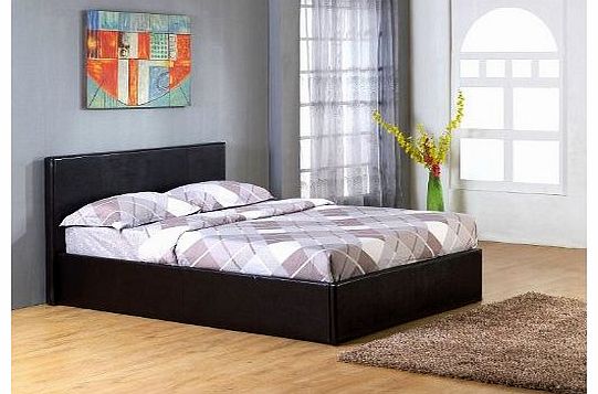 4ft 6in gas lift ottoman storage bed black leather