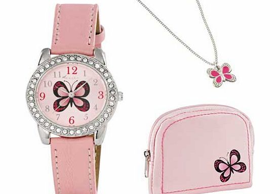 Tikkers Girls Pink Butterfly Watch Set