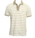 White and Beige Stripe Pique Polo Shirt
