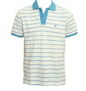 White and Blue Stripe Pique Polo Shirt