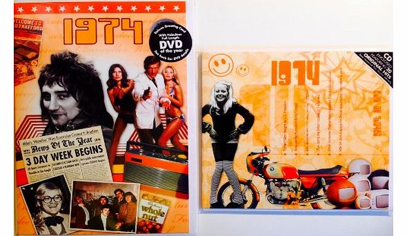 1974 Wedding Anniversary Gifts Set - 1974 DVD Film , 1974 Chart Hits CD and 1974 Greeting Card