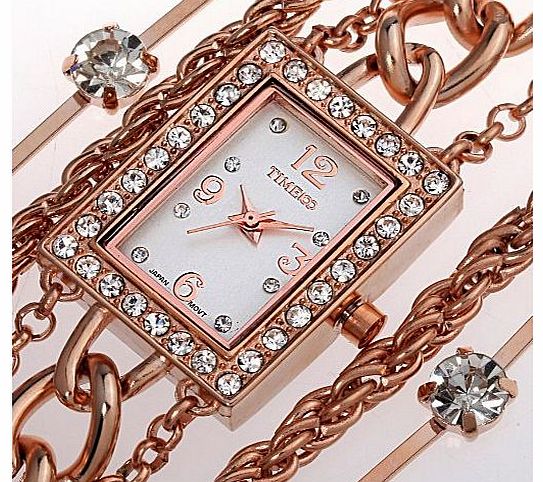 Time100 Diamond Square Dial Jewelry Chain Golden Bracelet Ladies Watch #W50032L.02A
