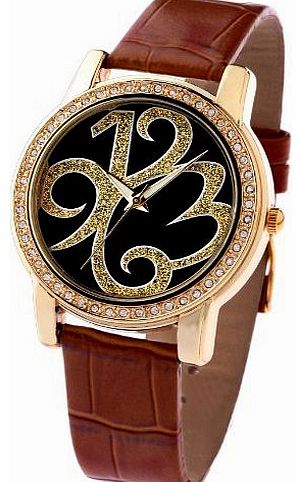 Ladies Creative Personalized Diamond Brown Strap Watch #W80013L.01A