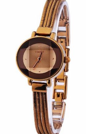 Time100  Fashion Diamond Dimensional Cutting Glass Waterproof Coffee Dial Ladies Watch #W50210L.04A