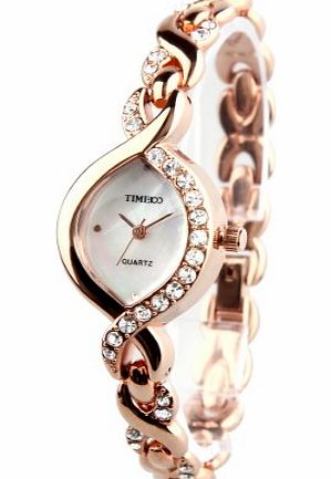 Time100  Fashion Diamond Oval Dial Rose Golden Bracelet Ladies Watch #W50119L.02A