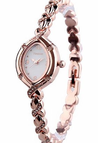 Time100  Fashion Diamond Oval Dial Rose Golden Bracelet Ladies Watch #W50170L.02A