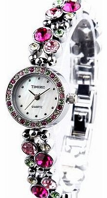 Time100  Fashion Diamond Round Shell Dial Steel Colorful Bracelet Ladies Watch #W50120L.02A
