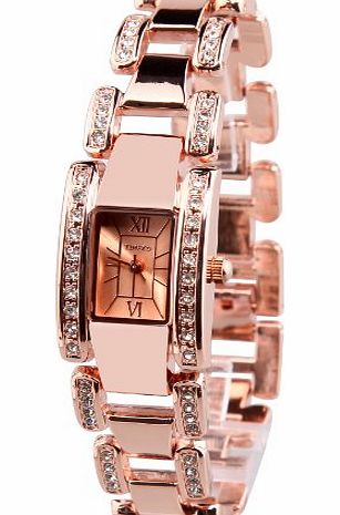 Time100  Fashion Diamond Skeleton Brown Square Dial Bracelet Ladies Watch #W50159L.03A