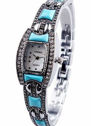 Time100  Retro Diamond Blue Turquoise Bracelet Ladies Watch #W50122L.01A