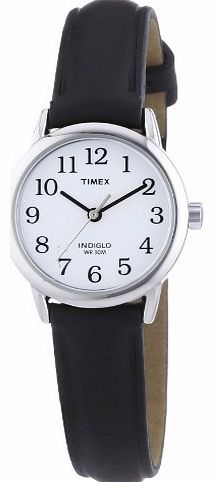 Timex Ladies Watch with White Dial and Black Leather Strap - T20441D7