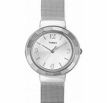 Timex Ladies Faceted Crystal Chrome Mesh Watch
