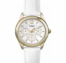 Timex Ladies White Leather Strap Watch