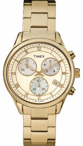 Timex Womens Quartz Watch with Gold Dial Analogue Display and Gold Stainless Steel Bracelet T2P159AU