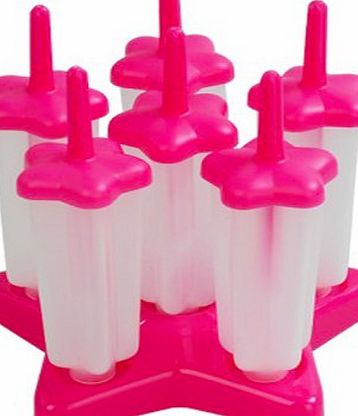 Tinksky 6-Cell Five-pointed Star Shaped Reusable DIY Frozen Ice Cream Pop Molds Ice Lolly Makers with Base (Rosy)