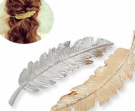 Tinksky Leaf Shaped Hair Clip Pin Claw Headwears Hair Accessories Pack of 2 (Golden Silver)
