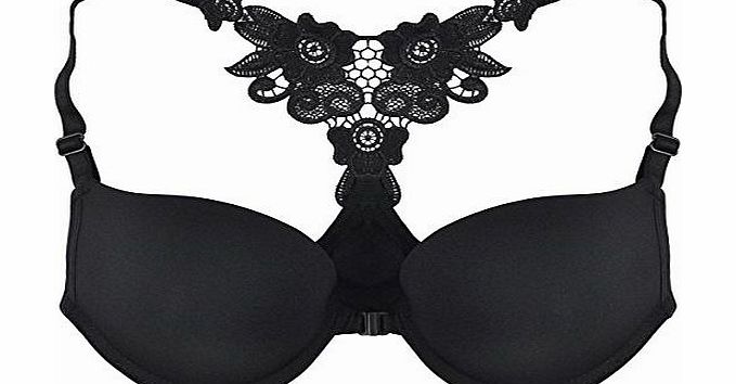  Black Sexy Hot Ladys Women Front Closure Lace Racer Back Push Up Seamless Bra 32/34/36 (32)