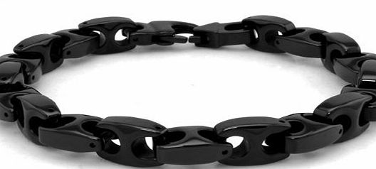 Tioneer Black Tungsten Marina-Style High Polish Link Bracelet - Length 9``