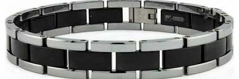 Tioneer Two Tone Black Tungsten Carbide Mens Bracelet 8.5``