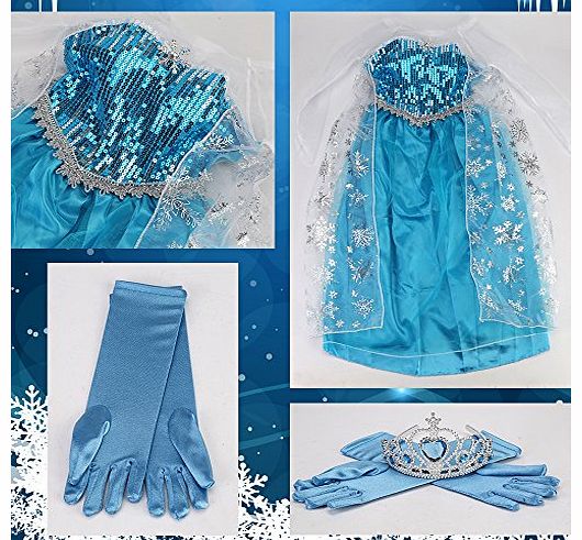 TOP DESIGN Kids Girls Disney Elsa Frozen Queen dress costume Princess Anna party tull Cosplay Cape+Crown Size XL Y01001-02-XL