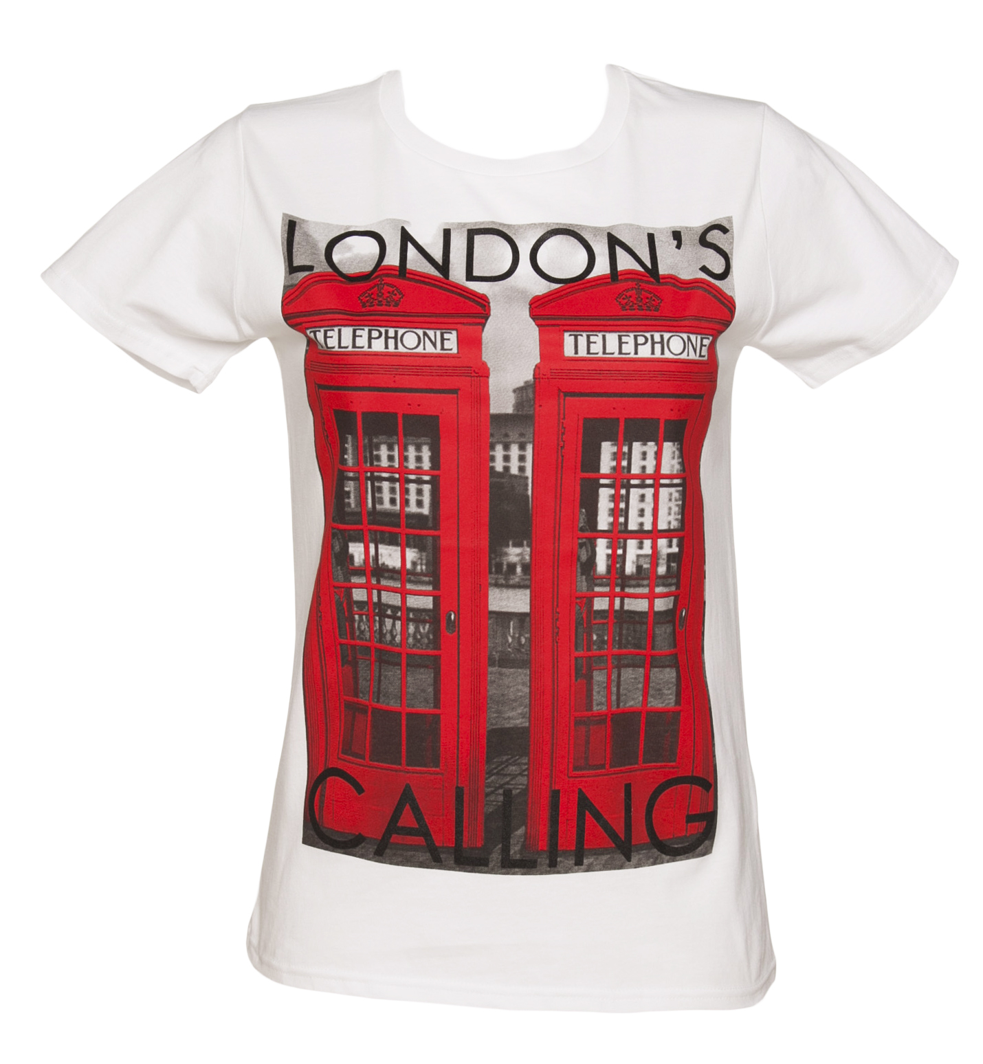Ladies White Londons Calling Phone Boxes T-Shirt