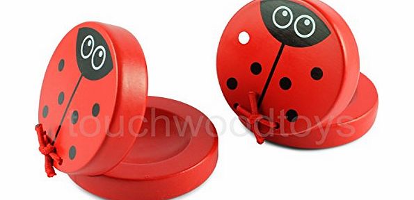 Wooden castanets childrens animal castanets musical toys instruments - girls amp; boys party bag fillers - FREE 1ST CLASS POST (Red Ladybirds)