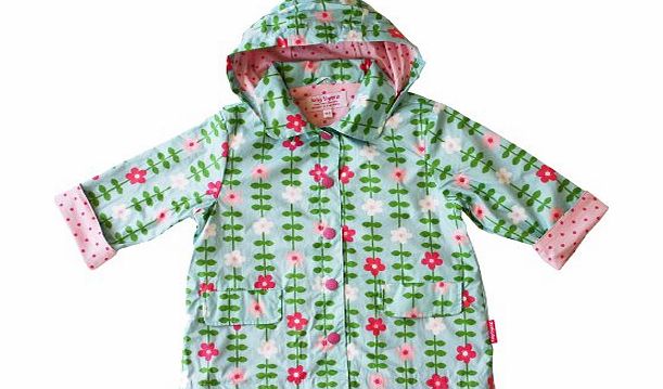 Toby Tiger Baby Girls Flowers Raincoat Blue/ Pink 1 - 2 Years