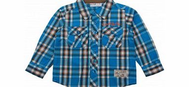 Boys Blue Checked Shirt with Elbow