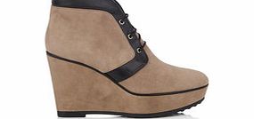 Womens beige suede wedged boots
