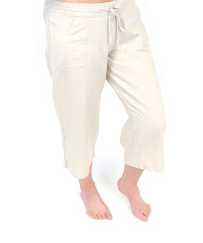Womens/Ladies Summer Linen Blend 3/4 Length Trouser With Pockets & Draw String, Cream 12