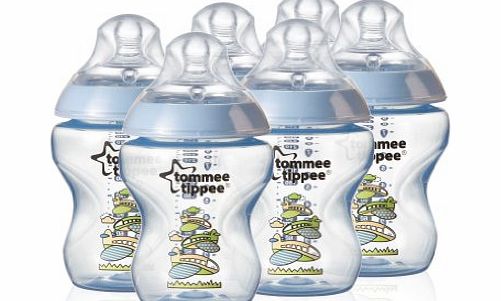 Tommee Tippee Closer to Nature 260 ml/9fl oz Decorated Feeding Bottles (Blue/6-pack)