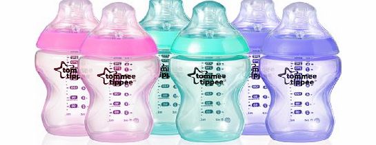 Tommee Tippee Closer to Nature Colour My World 260 ml/9 fl oz Decorated Feeding Bottles (Pack of 6, Pink)