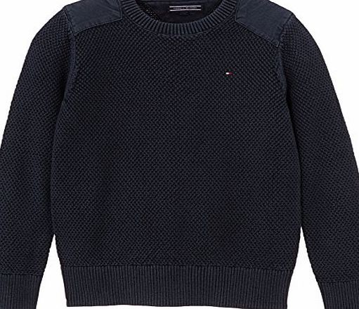 Tommy Hilfiger Boys Russel Stitch Gmd Cn Sweater L/S Plain Jumper Jumper, Blue (Midnight), 8 Years (Manufacturer Size: 8)