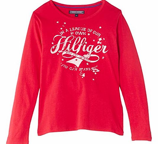 Tommy Hilfiger Girls SN Knit Long Sleeve T-Shirt, Red (Lipstick Red/Peacoat), 10 Years