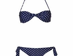 Navy and white polka dot bikini set
