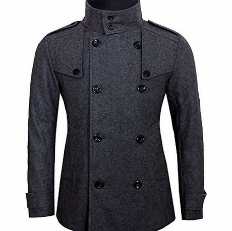 Toms Ware Mens Stylish Fashion Classic Wool Double Breasted Pea Coat TWCC06-CHARCOAL-US XL