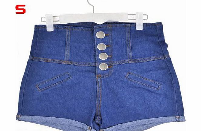 TOOGOO(R) Womens Ladies Blue High Waisted Hotpants Stretch Shorts Denim Jeans Pants - S