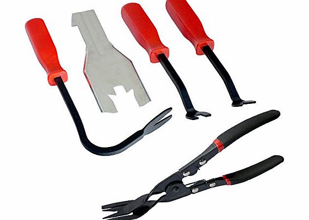 Tooltime 5 Piece Car Upholstery Trim amp; Door Panel Trim Clip Removal Pliers and Tools Set