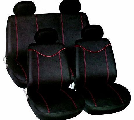 Tooltime Black with Red Trim Racing Style Car Seat Cover Set